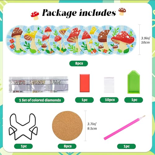 Image of ZTOTZ Diamond Art Coasters Kit with Holders, Mushroom Diamond Painting Coaster Kit for Drinks,DIY 5D Diamonds Dot Coasters Art Supplies for Gift Table Decor(Mushroom,Flowers)