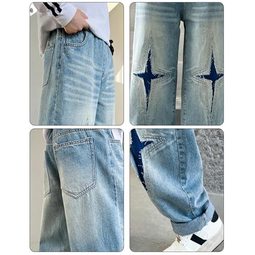 Boys Baggy Jeans Teens Kids Destroyed Straight Leg Denim Pants Casual Y2K Graphic Ripped Jean Trousers Streetwear2