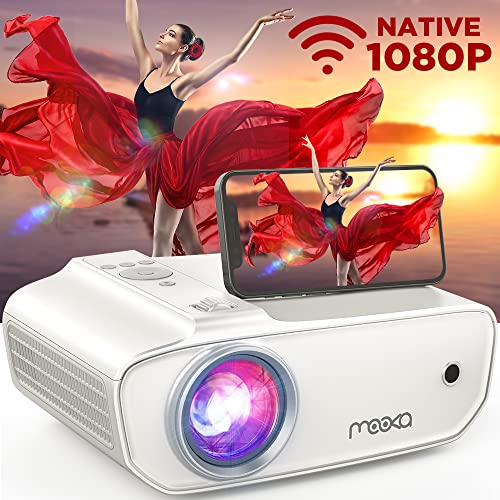 MOOKA Native 1080P Projector with WiFi, 8500L Full HD Movie Projector for Outdoor Use, Zoom, Sleep Timer, HiFi Speaker, Support 300 Screen Home Mini Projector for Phone TV Stick PC Laptop Xbox