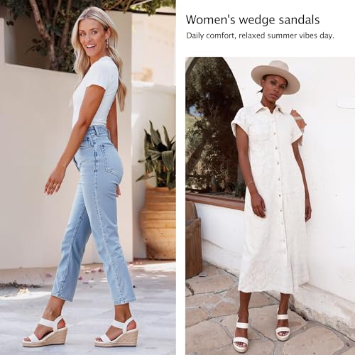 Image of Vepose Women's Open Toe Espadrille Wedge Sandals with Ankle Strap 881