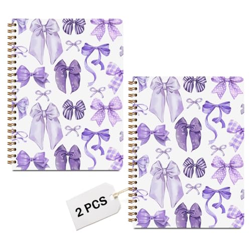 Image of 2 PCs Purple Bow Spiral Notebook Cute Coquette Journaling Notebooks Trendy Preppy Aesthetic Design Note Book Writing Journal Hardcover Notebook Classroom Office Supplies Gifts for Women Teen Girls