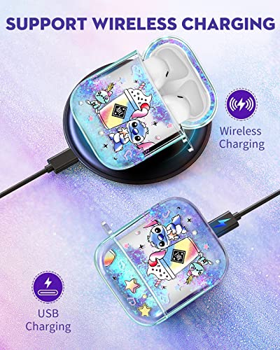 Besoar For Airpods 1/2 Case Bling Glitter Liquid Quicksand Cute Cartoon Kawaii With Keychain For Apple Airpod Cases Sparkly Design Covers For Girls Women Kids Covers For Air Pods 2Nd/1St Ice #TOP4