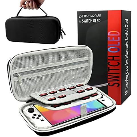 Notwendiges 4-in-1-Zubehör-Set für Nintendo Switch OLED - iceiceice Hartschalen-Tragetasche mit 30 Spielschlitzen + durchsichtige Hülle + hochwertige gehärtete Folien [2022 Neu] Cover