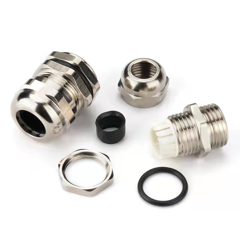 Cable Gland Connector IP68 Nickel Plated Brass Metric Cable M8 M10 M12 M14 M16 M18-M36 Fit 18-25mm for 4-8mm Cable(M12x1.5mm Fit 3-6.5m)