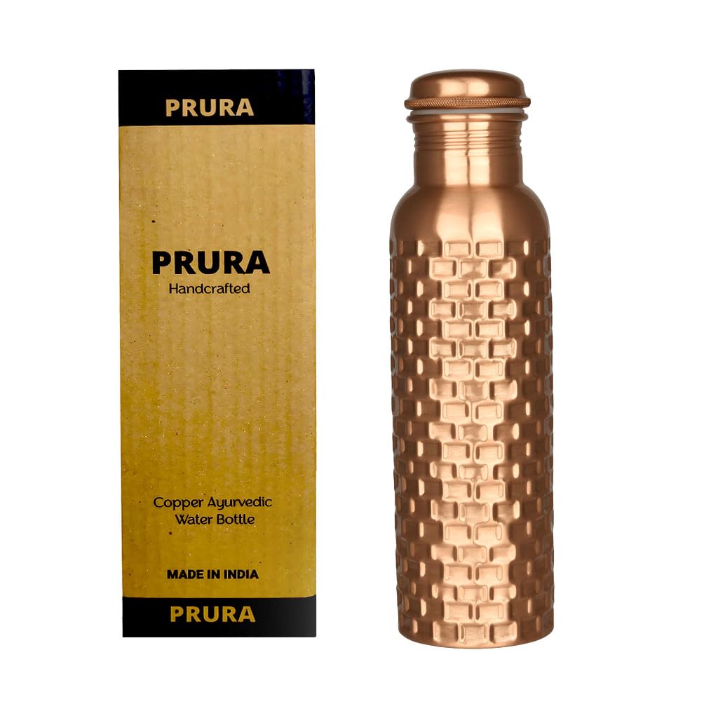 Copper Water Bottle Diamond Regular Pure Copper Bottle Yoga Water Bottle Ayurveda Health Benefits Leak Proof (900ml/30oz, Design 17)