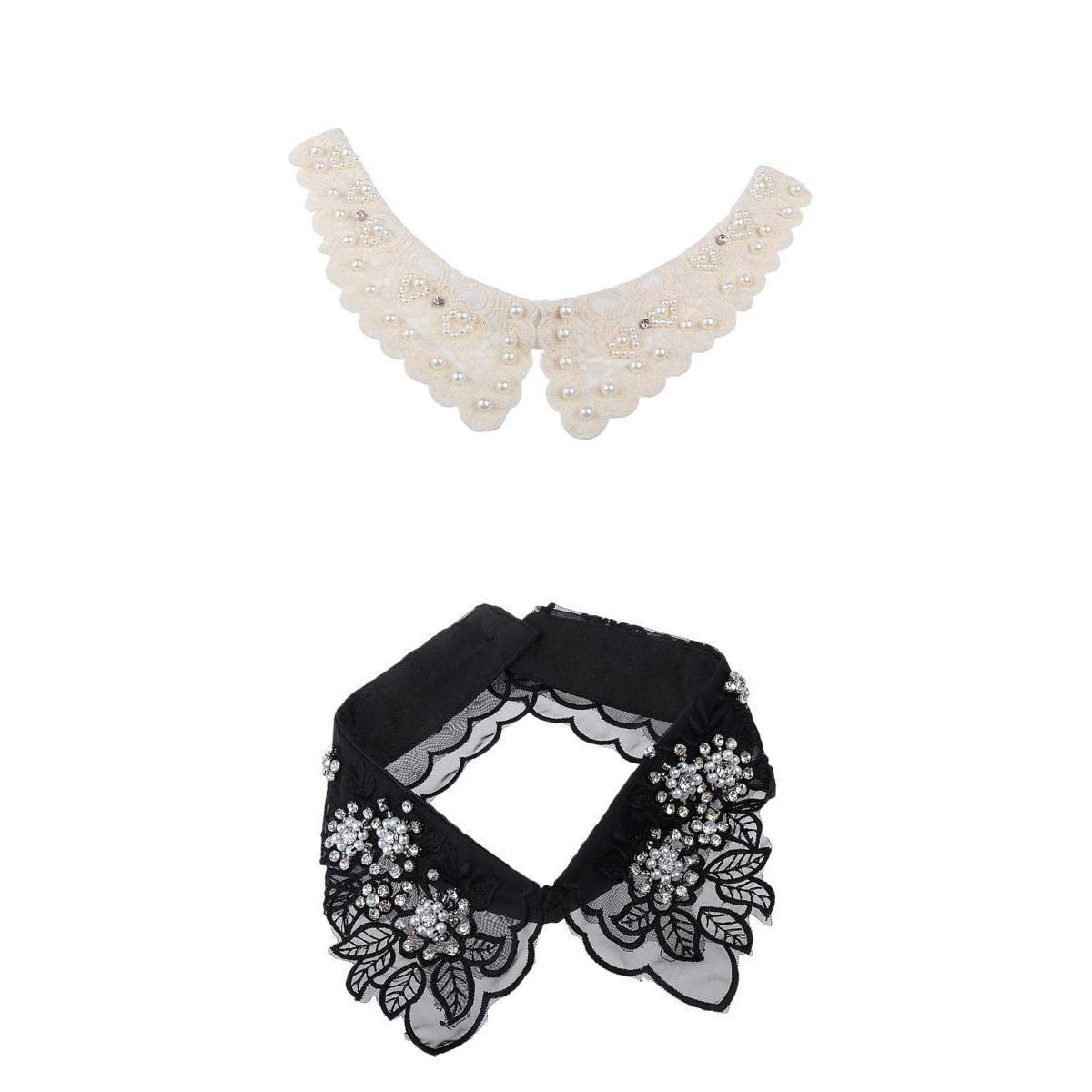 2Pcs Women Fake Collar Removable False Blouse Embroidered Collar Black Beige | Womens Accessories | Scarves & Wraps-image-45