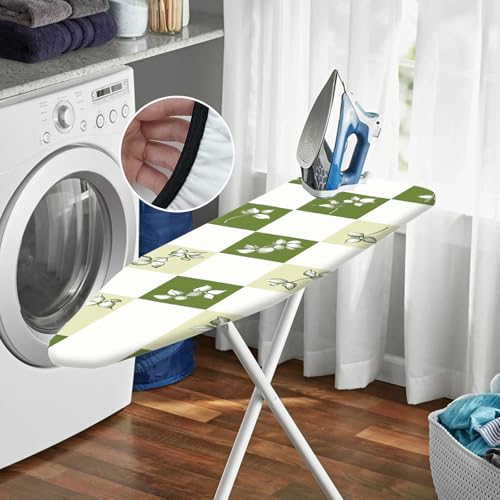 Image of Nuxovilar Green White Checkered Ironing Board Cover 15x54 Polyester | Iron Pad Scorch Guard laundry helper protective board shield home laundry room craft studio (White Foliage)