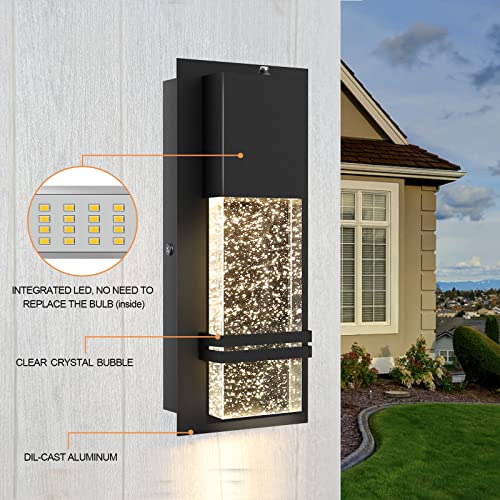 PARTPHONER LED Dusk to Dawn Outdoor Light Fixture Exterior Wall Sconces Porch Light 2 Pack Outside Wall Lights with Crystal Bubble Glass 12W Lumen 3000K for Doorway Garden Hallway Patio Living Room by PARTPHONER - Used condition - Image 2
