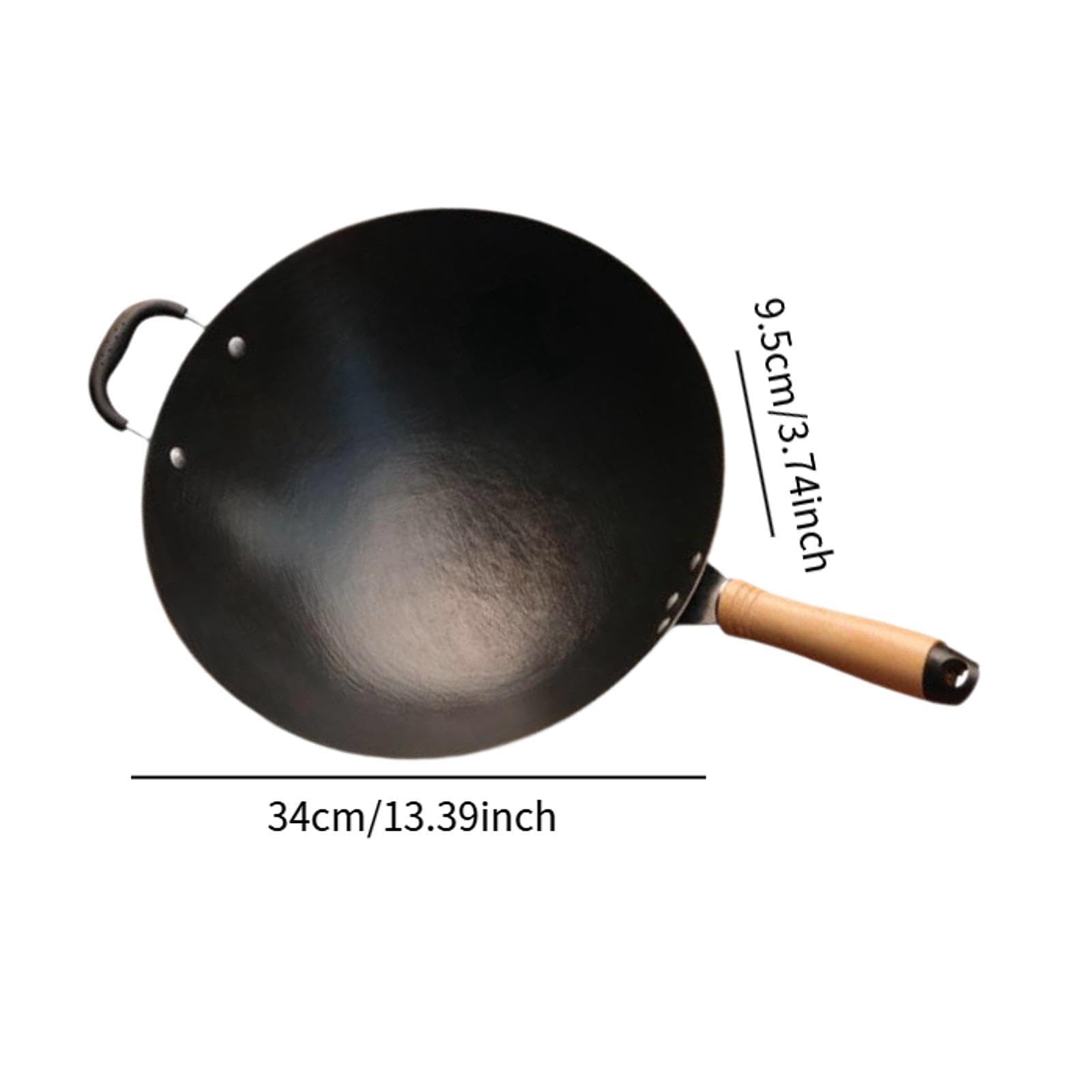 Wok Pan Pentola Wok per Cucinare Padella Antiaderente Ferro Artigianale Manico Ergonomico Adatto per Cucina Barbecue Regalo, 34cm