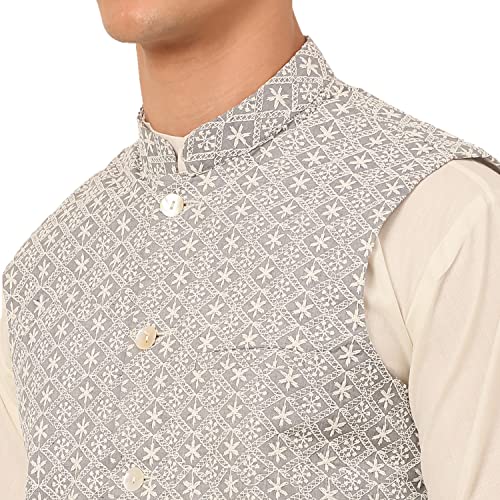 Image of Jompers Men's Embroidered Woven Pure Cotton Nehru Jacket