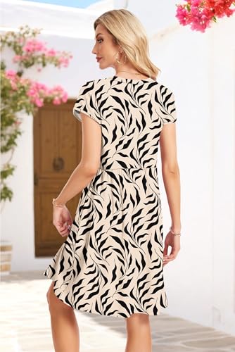 Image of AUSELILY Women's Summer Short Sleeve Knee-Length V Neck Dress with Pockets | V Neck,Cap Sleeve,Loose-Fit,Casual Dresses,2026 New