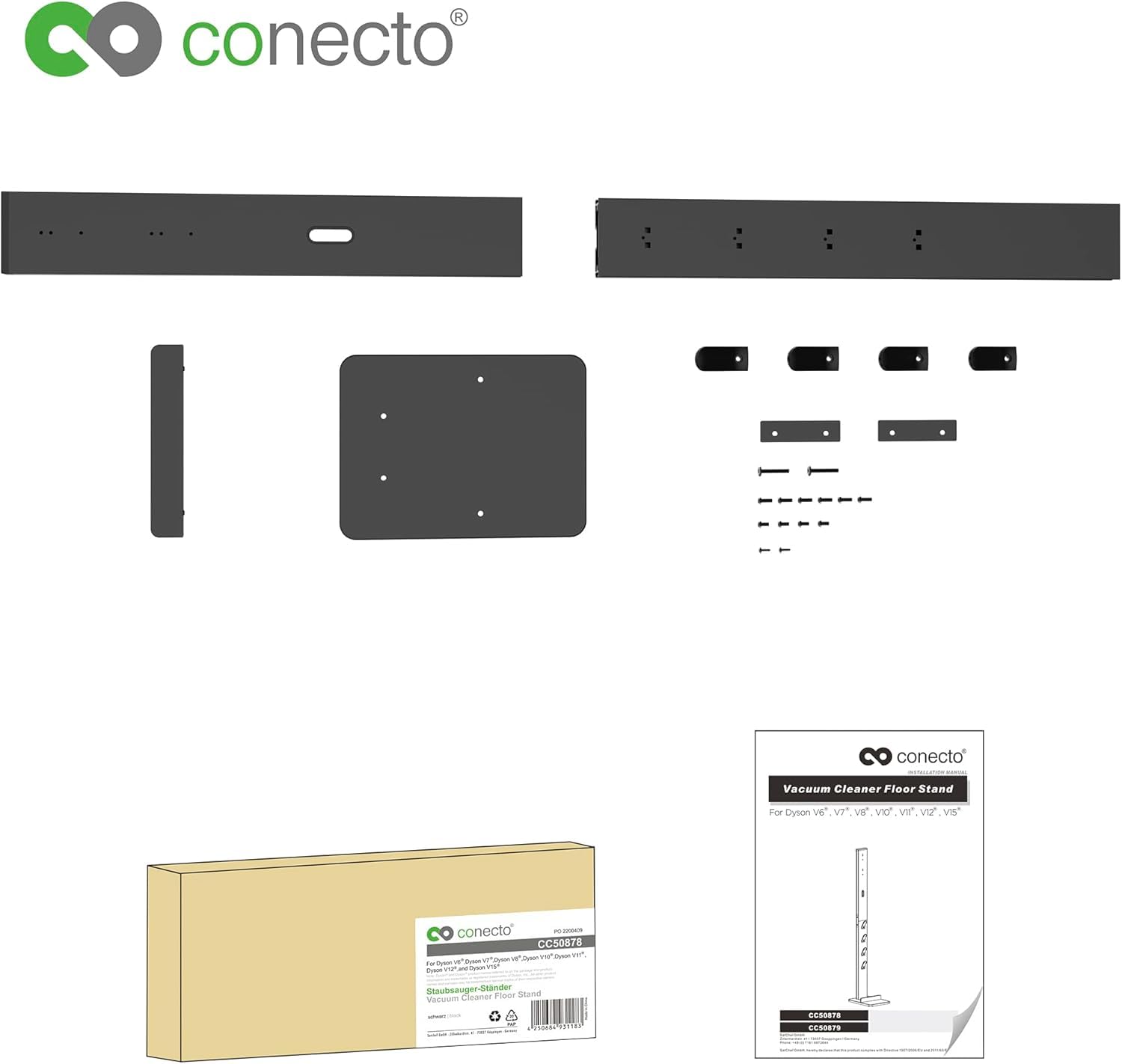 conecto Uniwersalny stojak na odkurzacz kompatybilny z Dyson Gen5, V15, V12, V11, V10, V8, V7, V6, podstawka podłogowa, uchwyt na akcesoria, kolor czarny