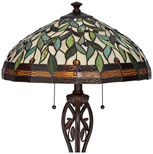 Robert Louis Tiffany Leaf And Vine Ii Traditional Victorian Tiffany Style Floor Standing Lamp 60" Tall Bronze Gold Amber Green Stained Glass Dome Shade Decor For Living Room Reading House Bedroom #TOP6