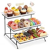 Yedio 3 Tier Serving Trays for Party, Porcelain Serving Platters and Trays, 12 Inch Tiered Tray Stand, Fruit Tray, Trays for Serving Food, White Dessert Stand with Collapsible Sturdier Metal Rack
