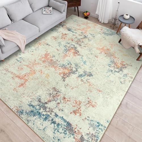 Lahome Abstract 3x5 Rug,Washable Blue Grey Entryway Rug Non-Slip,Low-Pile Soft Modern Kitchen Rug Indoor Area Rugs for Entry Bathroom Bedroom Entrance (Teal/Blue) Blue/Gray 3'x5'