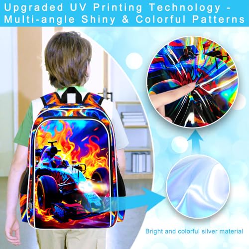 Image of 3Pcs Cars Backpack for Boy, 17 inch Bookbag for Elementary Preschool Kindergarten, Kids Fire School Backpacks with Lunch Box (Red)