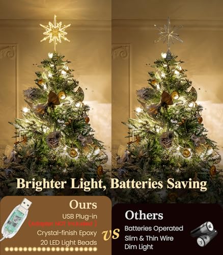 Luxspire Weihnachtsbaumspitze, beleuchtet Stern Baumspitze mit USB Plug-in&Fernbedienung, 9,8" LED Metall Dekorationen Licht… – Ansicht 4