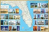 Florida Lighthouses Illustrated Map & Guide Laminated Poster