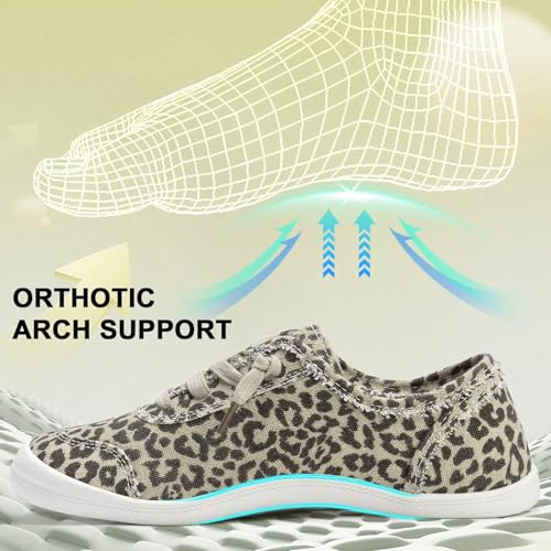 Image of ZYEN Arch Support Shoes for Women - Canvas Casual Sneakers Low Top, Orthopedic Walking Shoes Women, Non Slip Fashion Sneakers Outdoor 8830 Leopard 40