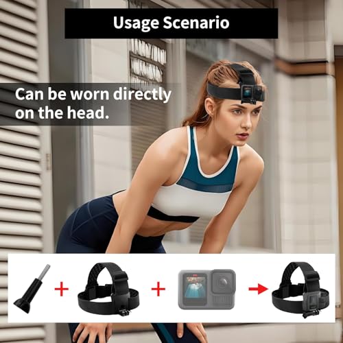 Image of Action Camera Head Mount Strap Compatible with GoPro Hero 13 12 11 10 9 8 7 AKASO EK7000 V50 Elite Apexcam Fusion DJI Osmo Elastic Adjustable Headband Wearing Head Harness Accessories