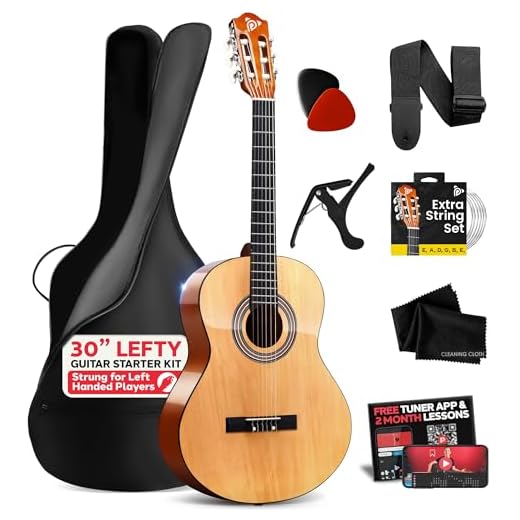 Pyle Kit de Guitarra Acústica para Zurdos 1/4 Junior – Instrumento de Cuerdas de Nailon con Cejilla, Correa, Cuerdas Extra y Bolsa de Concierto – Ideal para Principiantes y Adultos