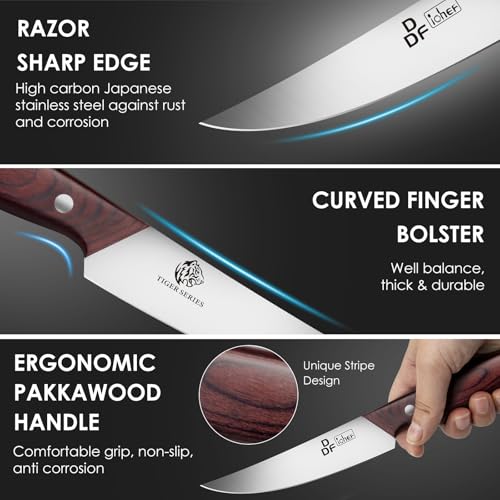 Image of DDF iohEF Steak Knives Set of 6, Non-serrated Steak Knife 4.5 Inch High Carbon Japanese Stainless Steel Kitchen Steak Knife 6 Pieces Dinner Knives Ultra Sharp with Ergonomic Handle and Gift Box