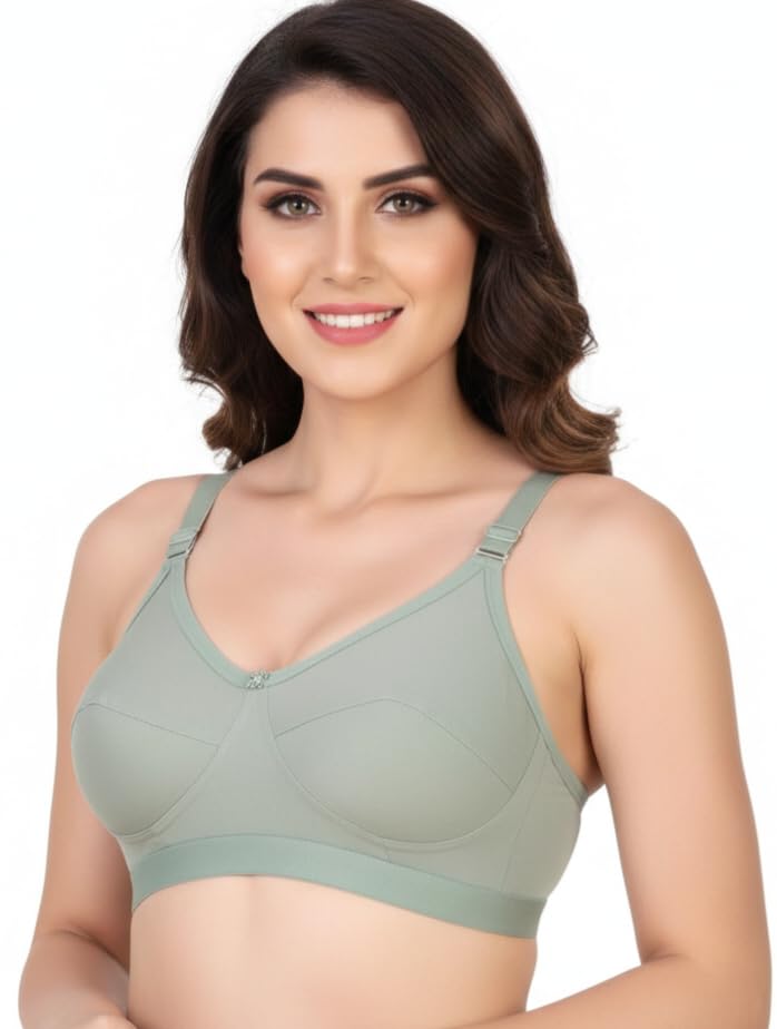Image of Pack of 2 Women's Pure Cotton Non-Padded Wire-Free Everyday Bra | Full Coverage Seamed Cups with Wide Adjustable Straps | Everyday Comfort