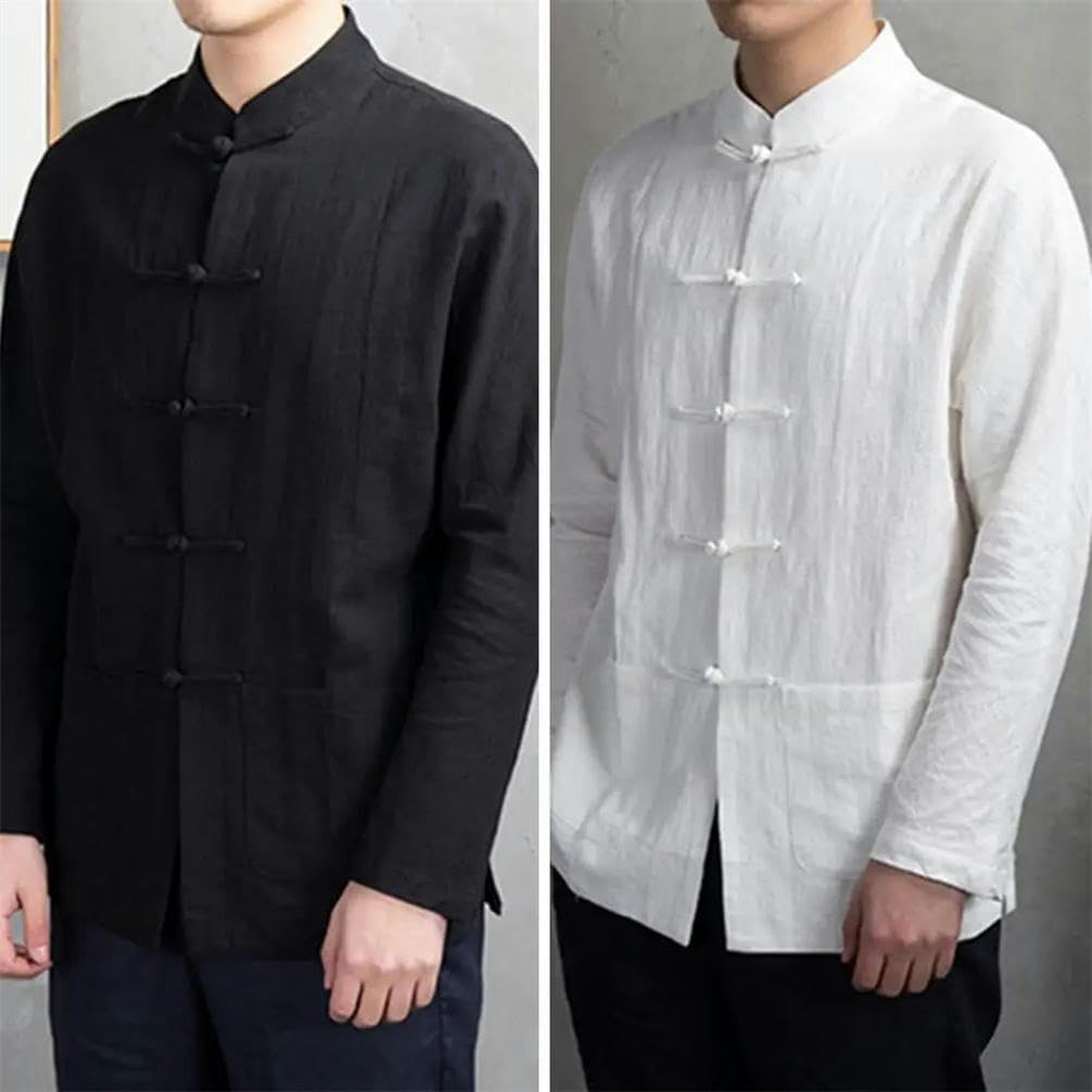 Chinese Style Solid Color kung fu Stand Collar Shirt Chinese Style Tunic Men's top Buttoned Long Sleeve Tang Suit