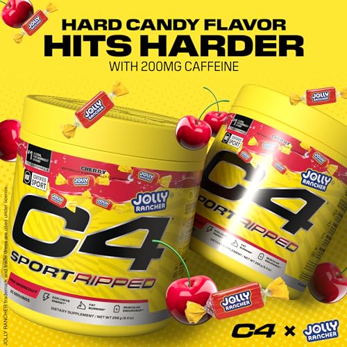 Image of C4 Sport Ripped Pre Workout Powder - Jolly Rancher Cherry - NSF Certified for Sport - Elite Hydration - 200mg Caffeine + Creatine + Beta-Alanine - Electrolytes and Energy - 20 Servings