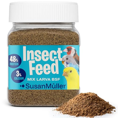 Susan Müller Harina de Larvas de Mosca Soldado Negra para Pájaros (Harina de Insecto) – Snack Natural Rico en Proteína y Calcio – para Canarios, Jilgueros y Periquitos