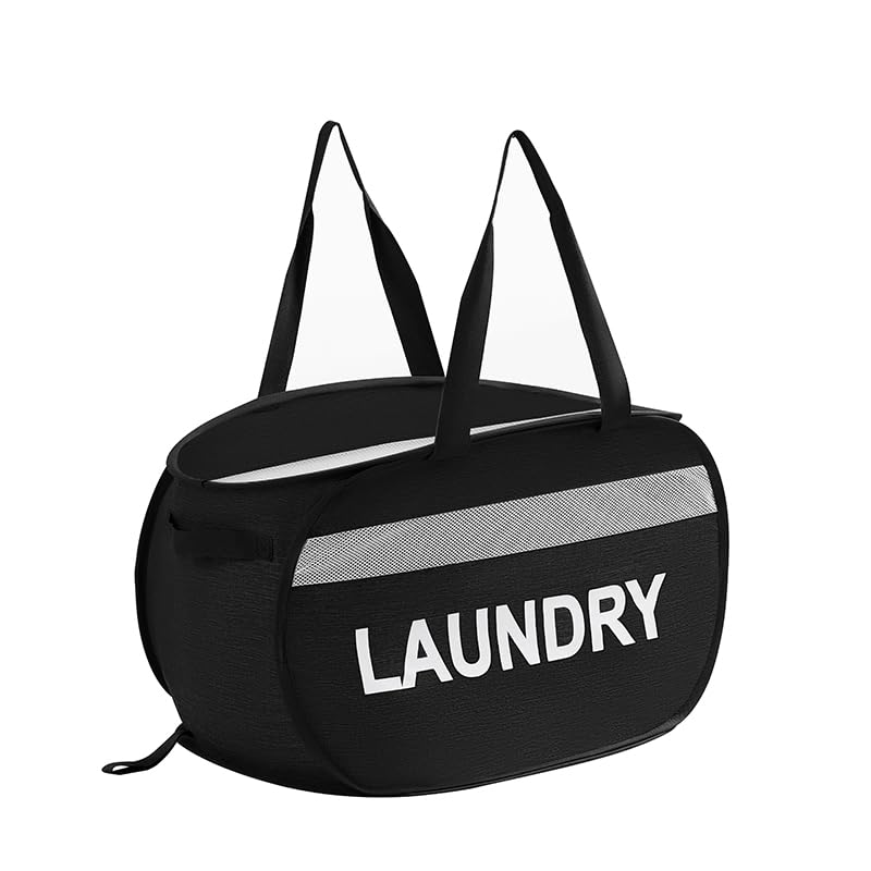 LunaMeet ランドリーバスケット 折りたたみ 破れにくい 70L 横型 洗濯カゴ 洗濯かご 大容量 メッシュ ランドリーバッグ ランドリーボックス 洗濯物入れ 収納 旅行 持ち運び可能 Laundry Basket Hamper (ブラック)