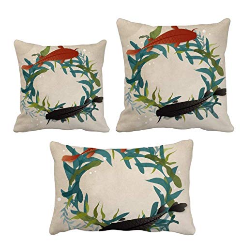 Housse de coussin citation motif poisson taie décorative herbes sauvages - 2