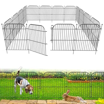 10 Panels No Dig Decorative Garden Fence with Gate, 24 in(H) x 20 ft(L) Rustproof Metal Wire Fencing Border for Yard Outdoor Decor, Temporary Animal Barrier with Stakes for Small Pets