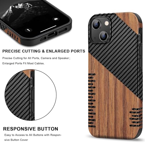 Coque iPhone 14 Plus en bois véritable et carbone élégant - 5