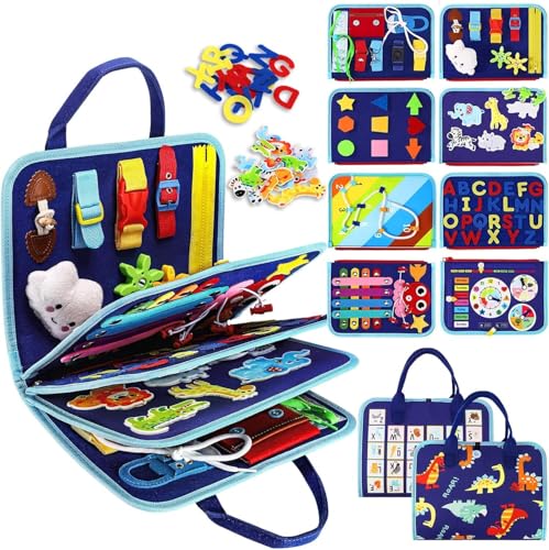 Tweens Montessori Busy Board for Toddlers 8 Pages Preschool Busy Book Felt Sensory Activity Board for Fine Motor Skills Educational Travel Toy for Kids Baby Boys & Girls Autism Learning Toy
