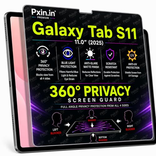 Image of Pxin 360 Pro Privacy Screen guard compatible with Samsung Galaxy Tab S11 | Anti Glare | Anti UV | Anti Blue | Anti Reflection | Privacy Filter | Unbreakable Build