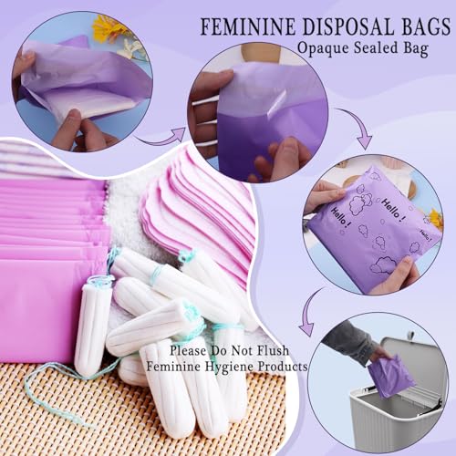 Image of Sanitary Disposal Bags Pack of 300,Cute Purple Sanitary Pad Disposal Bags 7x12inches Opaque Feminine Hygiene Disposal Bags Sanitary Trash Bags for Tampons,Sanitary Liners