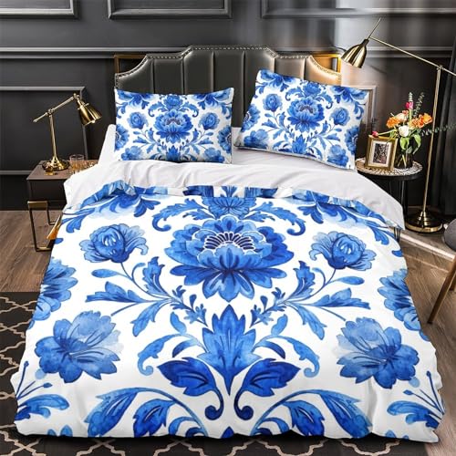 Housse de couette fleurs 3D facile à laver en microfibre avec zip pour lit double enfant