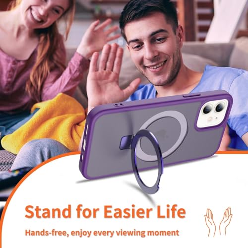 Image of Magnetic for iPhone 12 Pro Case & iPhone 12 Case, 6.1 inch, Compatible with MagSafe, Rugged Kickstand, Not-Yellowing Military-Grade Protection, Matte Purple