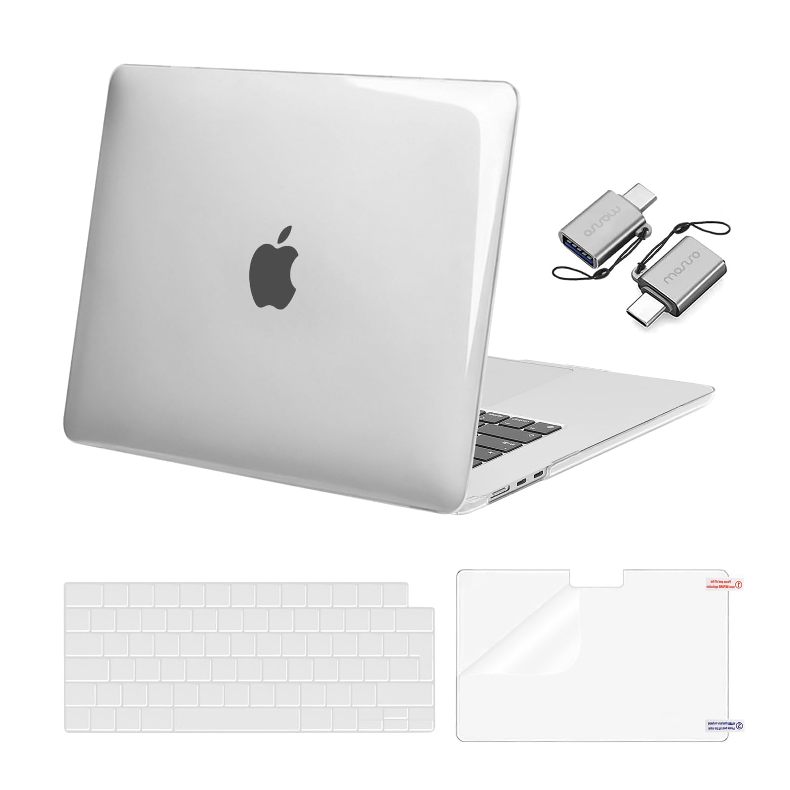 MOSISO Compatible with MacBook Air 15 inch Case 2025 2024 2023 M4 M3 M2 A3241 A3114 A2941, Hard Shell Cover for MacBook Air Case M2 M3 M4 15 &KeyboardSkin&ScreenFilm&Type C Adapter, Crystal Clear