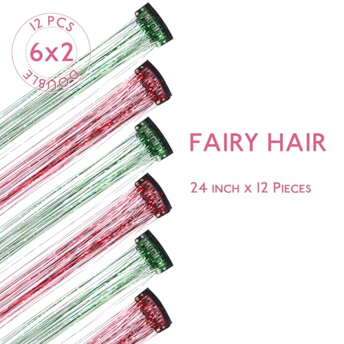 Image of WENNALIFE Hair Tinsel Clip In for Girls Chrismas Kit, 12pcs 24 inch Clips Tinsel Hair Extensions Clip in Colorful Glitter Clips Fairy Hair Accessories for Kids
