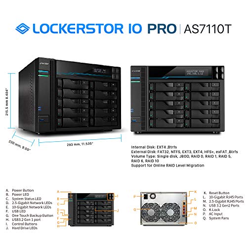 Image of Asustor AS7110T Lockerstor Pro 10bay Nas Intel Perp Xeon 4c Cpu 8gb Ddr4 2 M.2 Slots