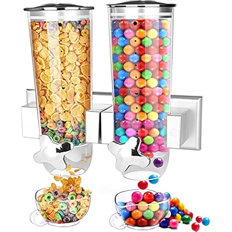 Cereal Dispenser Wall Mounted, Large Dry Food Dispenser with Cup, Grains Dispenser Wall Mounted, Candy Dispenser Wall Mount for Store Food Coffee Beans Nuts Snacks, Kitchen Cereal Storage Container 3L Cover