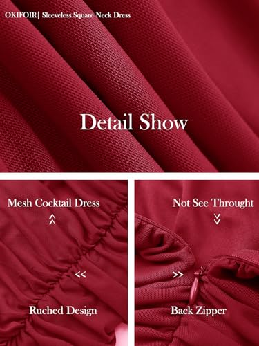 Image of Women's Sexy Midi Cocktail Homecoming Party Dress | Lined, Mesh, Ruffle Hem, Bodycon, Square Neck