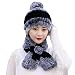 2PCs Womens Genuine Rex Rabbit Fur Scarf and Hat Set Ski Cap Pompom Winter Neck Warmer Black