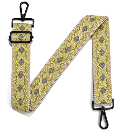 Image of Crossbody Straps for Purses Silver Hardware Purse Strap Wide Shoulder Strap Adjustable Replacement,Retro Jacquard Embroidery for Shoulder Bags, Canvas Tote Handbags