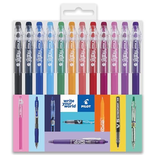 Pilot FriXion Ball Stick 07-0,7 mm punta punta – bolígrafos de tinta de gel borrable – en embalaje de cartera (cartera surtida de 12)