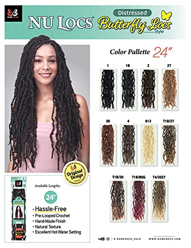 Bobbi Boss Butterfly Locs Pre-Loop Crochet Braid Nu Locs Distressed Style Butterfly Locs 24" (4-Pack, T1B/30) #TOP4