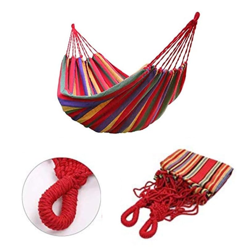 Drumstone Enjoy The Outdoors with Our Cotton Striped Foldable Hammock for a Single Person. Hanging Bed for Camping and Outdoor Activities Size 197 cm x 80 cm, M52