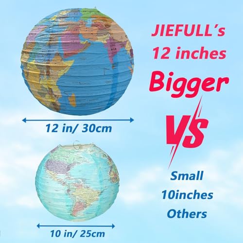 Image of 10 Pack 12 Inch Globe Paper Lanterns for Ceiling Hanging, Large Earth Lantern Around The World Map Decorations